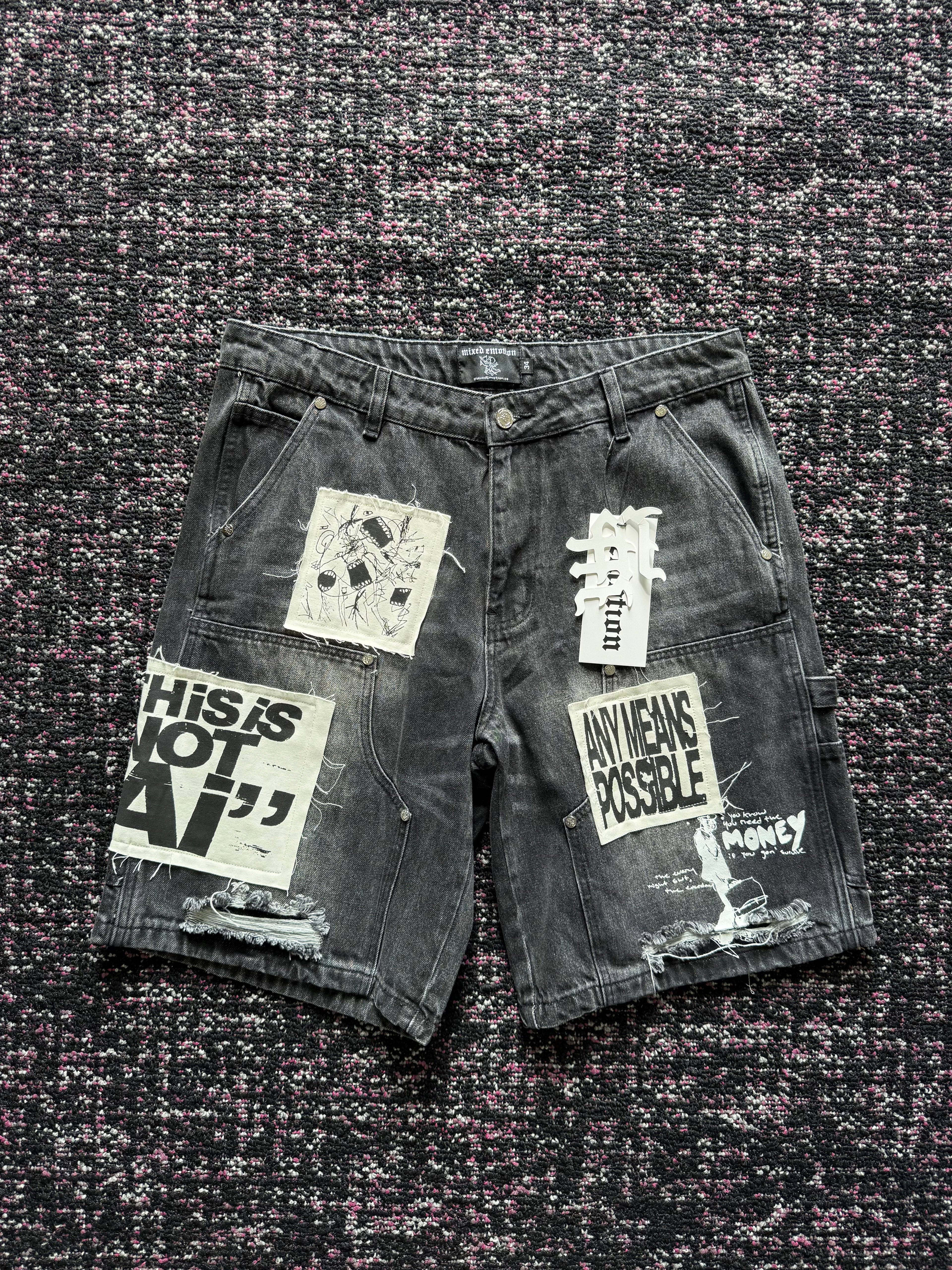 Mixed Emotion Black Denim Ai Jorts