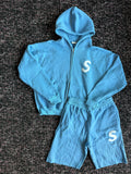 Solitaire Baby Blue White Cotton Set