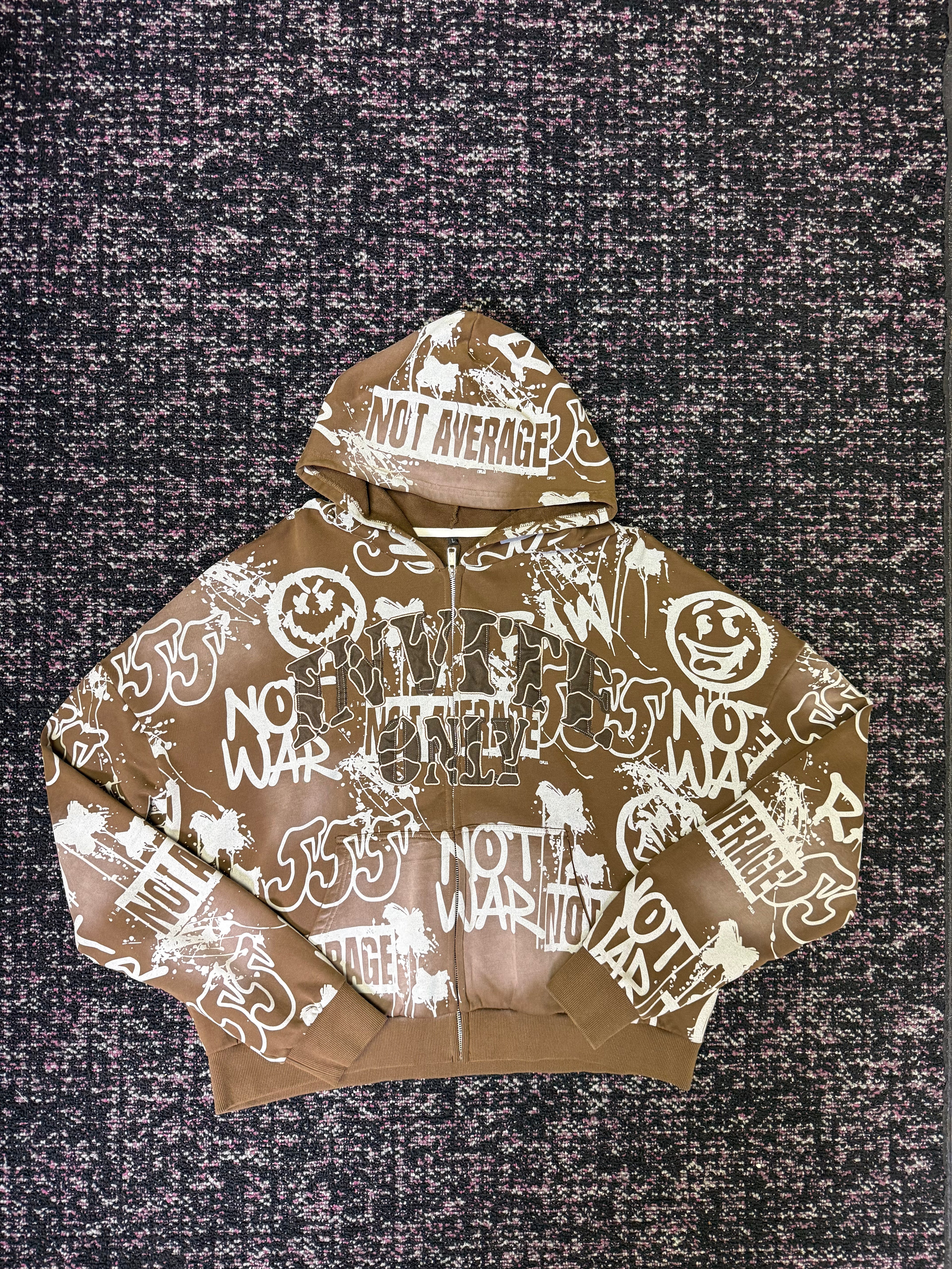 Invite Only Brown Graffiti Zip Up