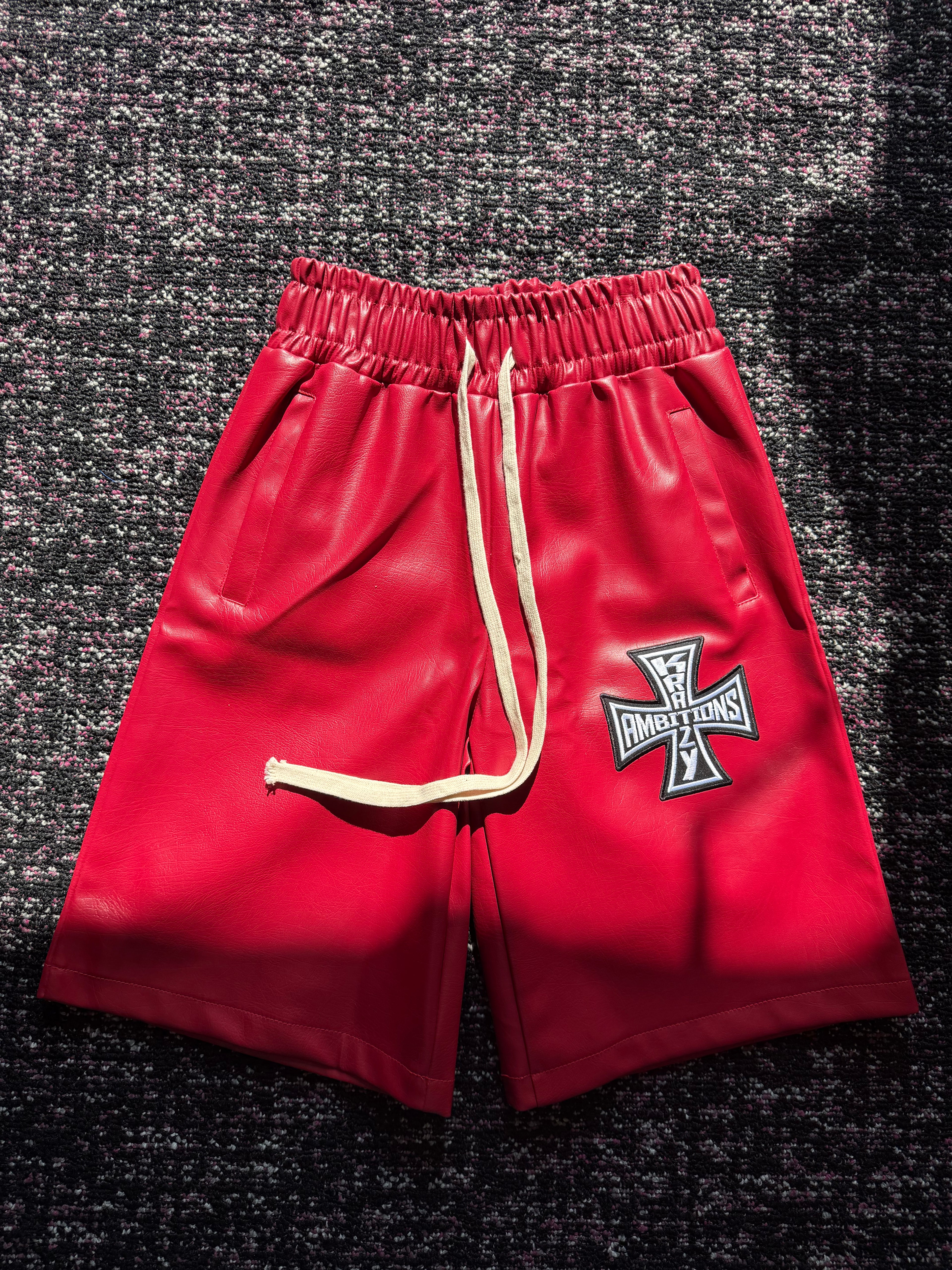 Krazy Ambition Red Leather Jorts
