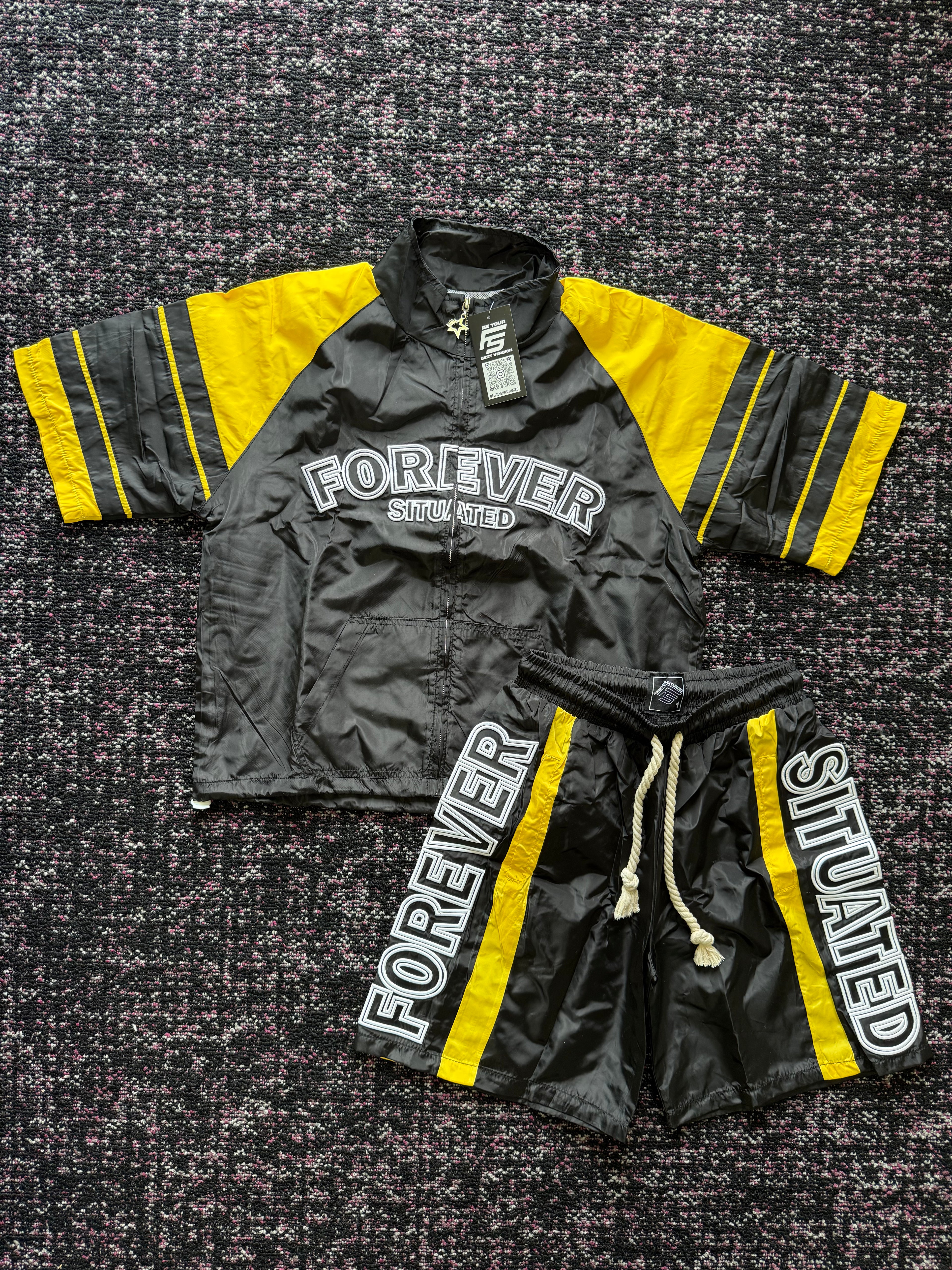 Forever Situated Black/Yellow Short Set