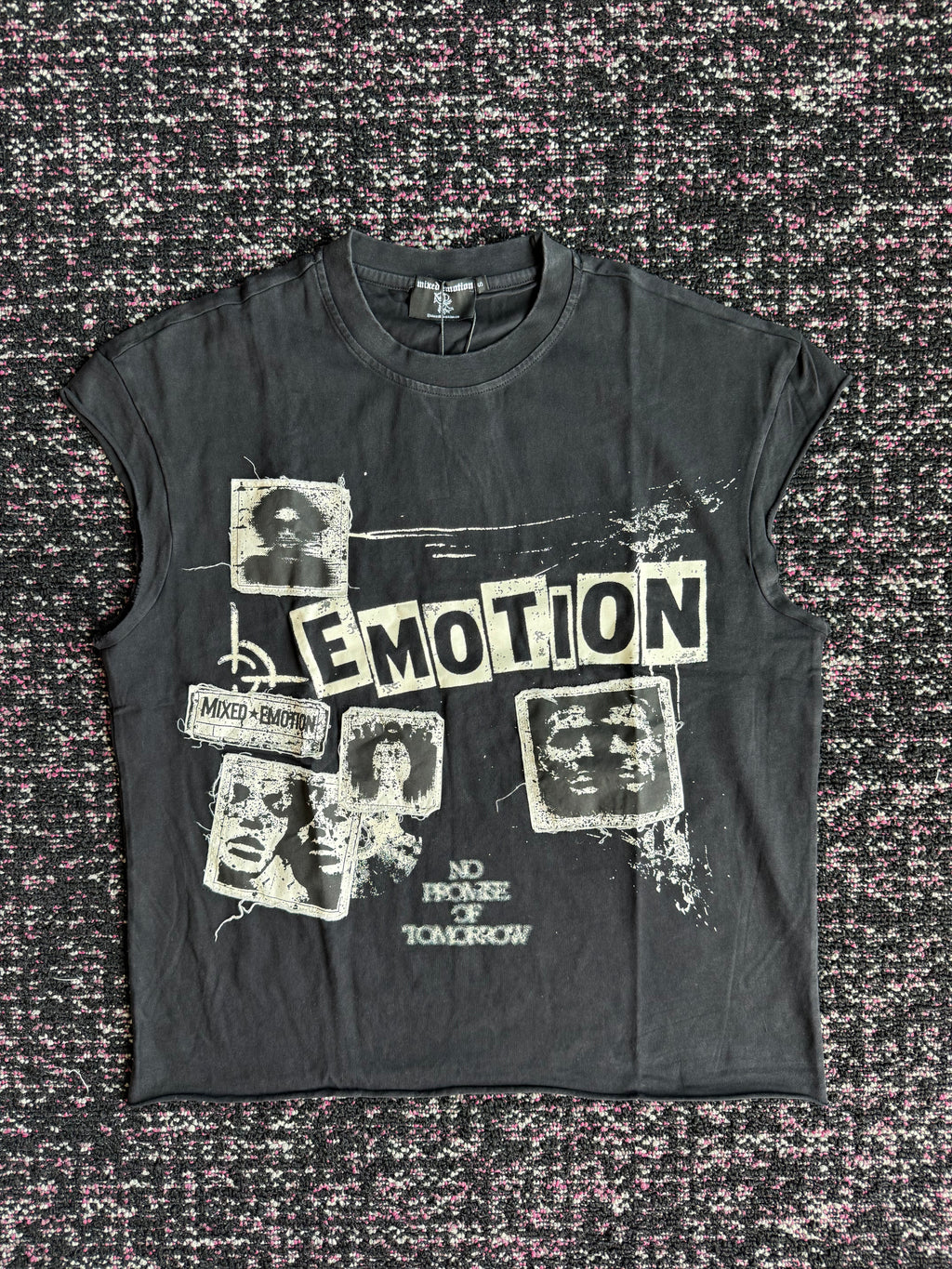 Mixed Emotion Newspaper Sleeveless Tee