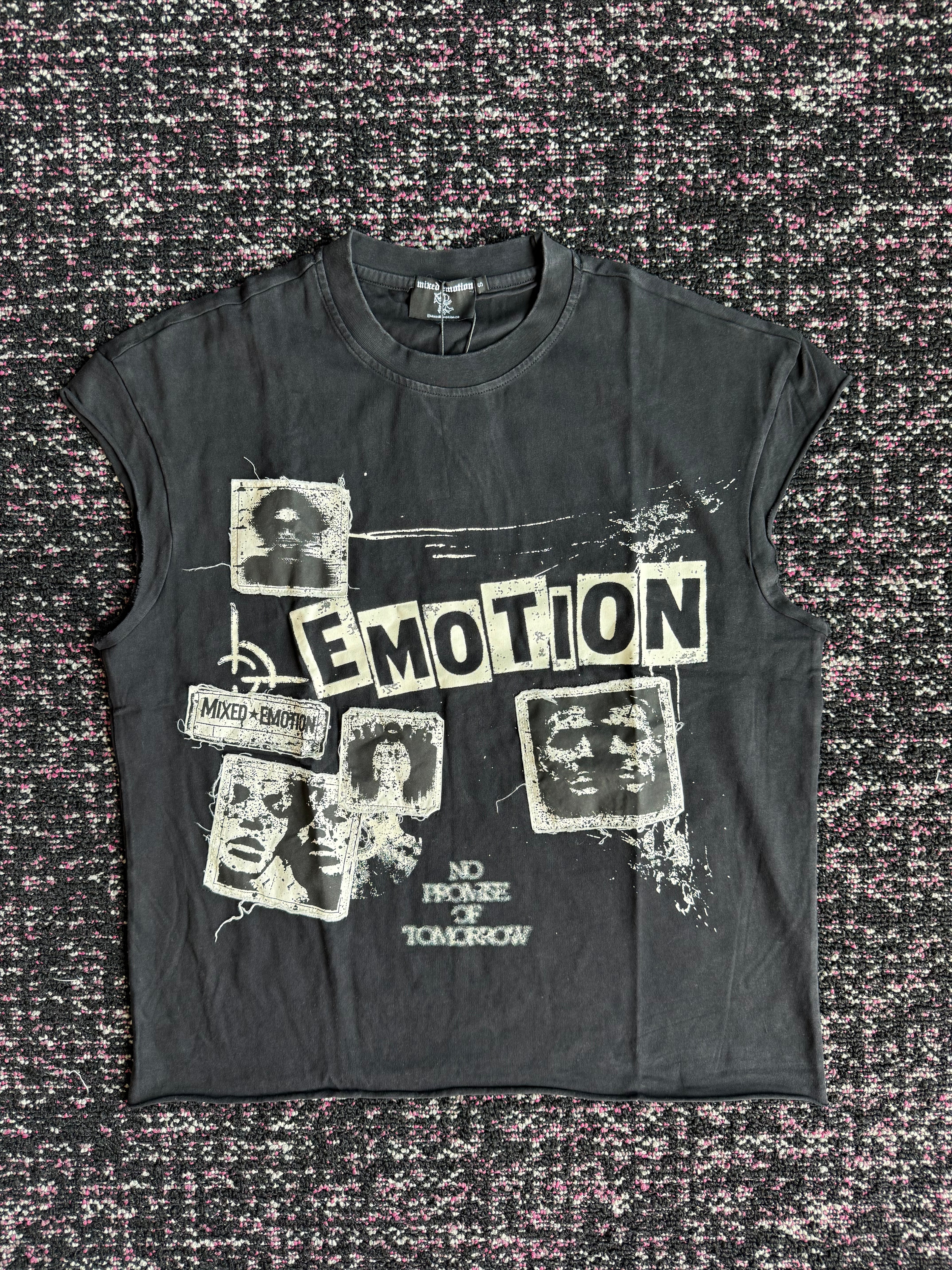Mixed Emotion Newspaper Sleeveless Tee
