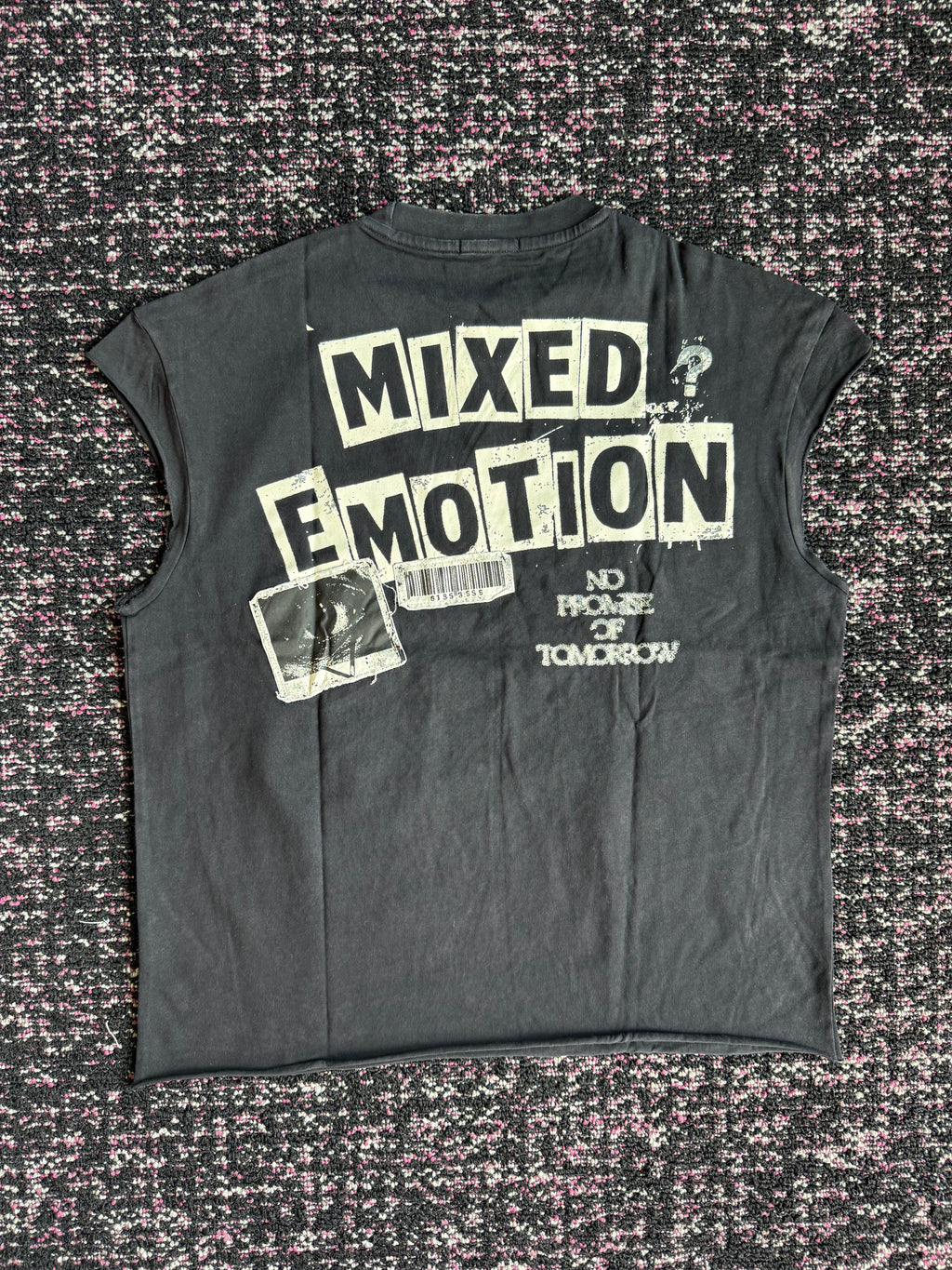 Mixed Emotion Newspaper Sleeveless Tee