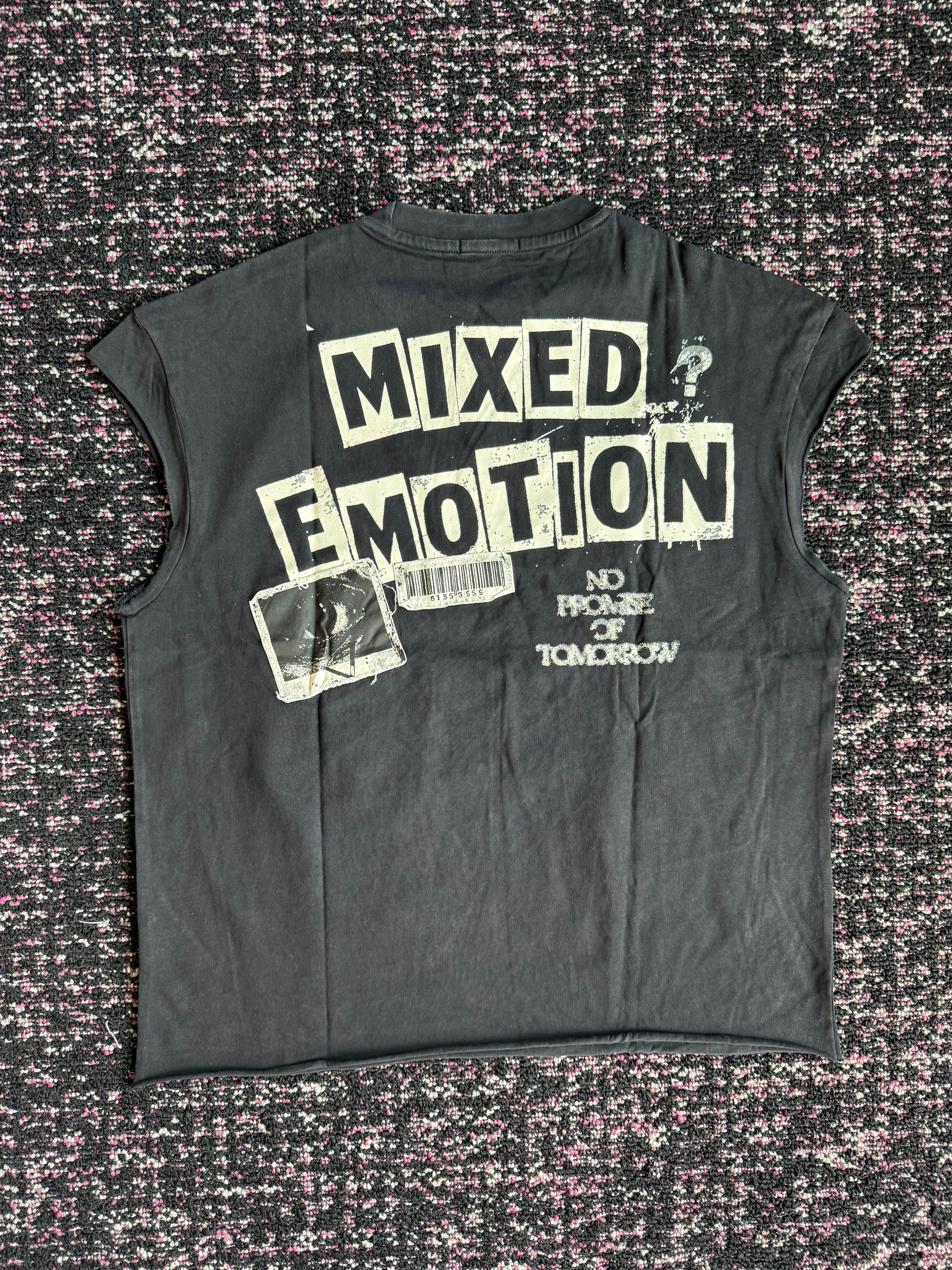 Mixed Emotion Newspaper Sleeveless Tee
