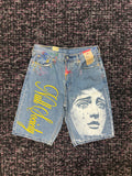 Null Society Virgin Mary Yellow Denim Shorts