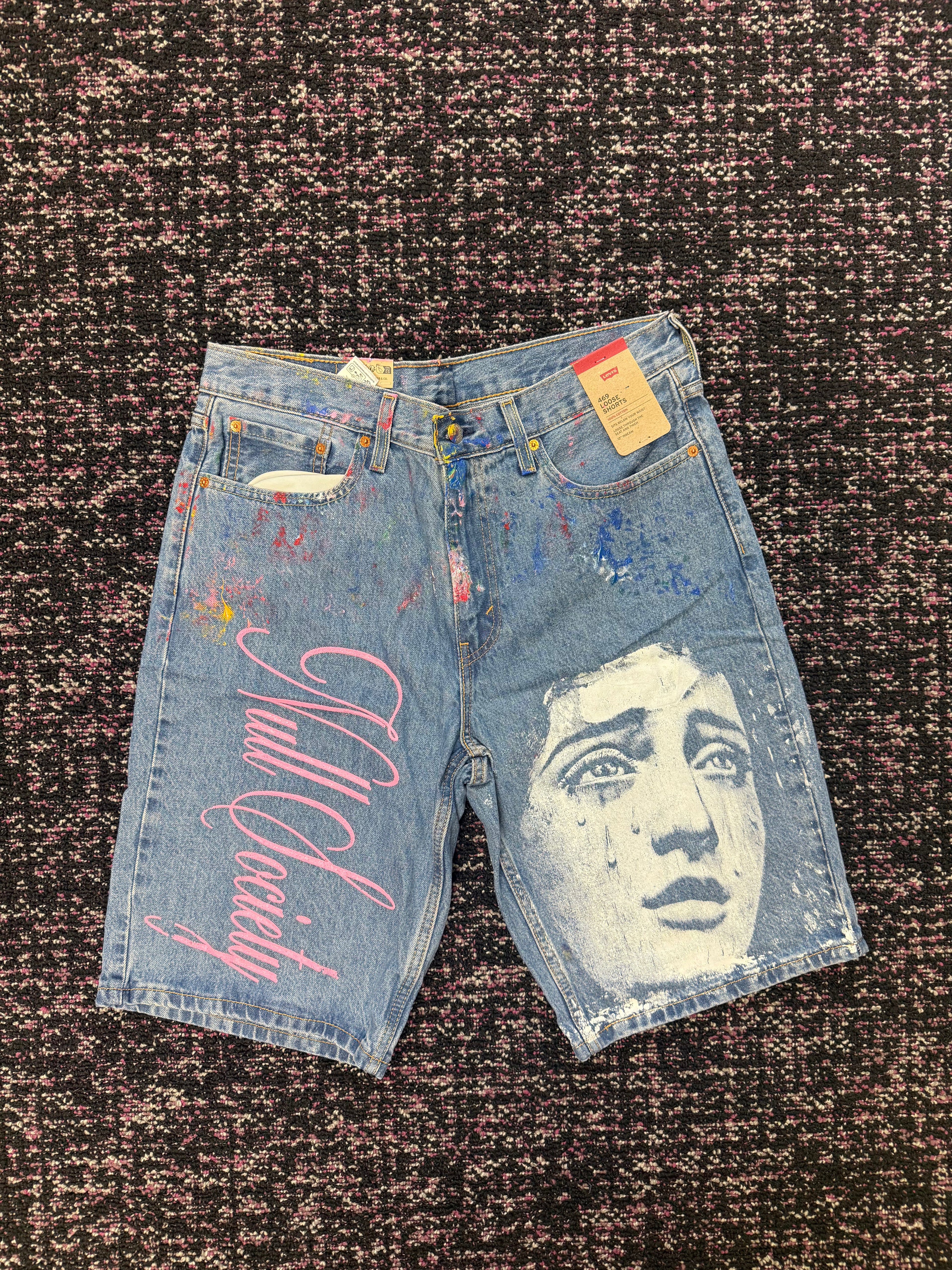 Null Society Virgin Mary Pink Denim Shorts