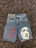 Null Society Virgin Mary Red Denim Shorts